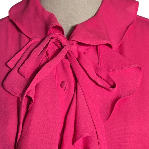 RILEY & RAE Hot Pink Ruffle and Tie Neck Blouse Top - Picture 2 of 7